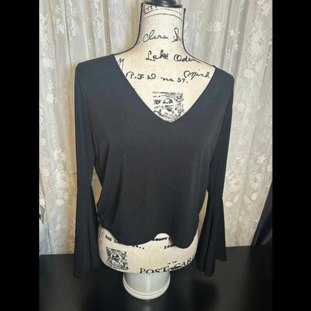 Black Long-Sleeve Top with Bell Sleeves - Melville, Size S